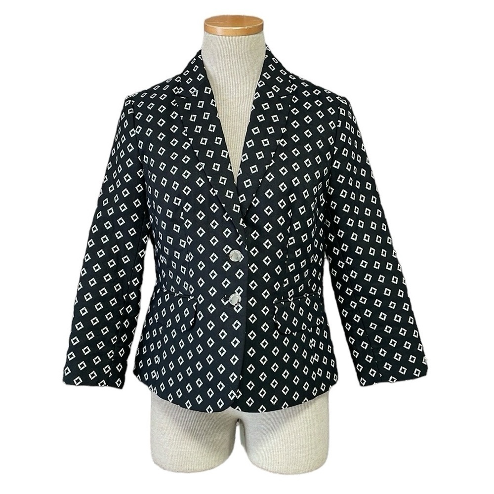 Vince Camuto Blazer Women's 6P 6 Petite Black White Jacket Collared